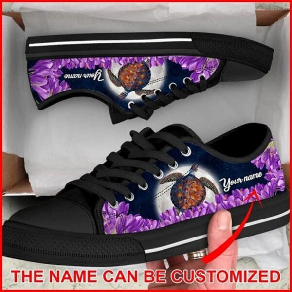 Turtle Purple Flower Personalized Canvas Low Top Shoes, Low Top Designer Shoes, Low Top Sneakers