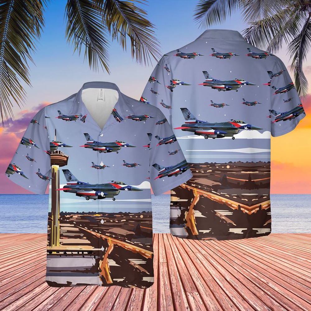 USAF Texas Air National Guard 182d Fighter Squadron F-16 Fighting Falcon Hawaiian Shirt, Texas Hawaii Shirt, Texas Shirt