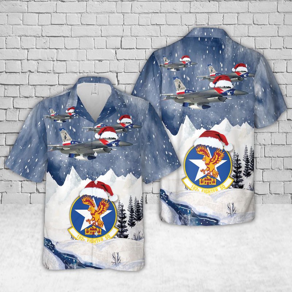 US Air Force Texas Air National Guard 182d Fighter Squadron F-16 Fighting Falcon Christmas Hawaiian Shirt, Texas Hawaii Shirt