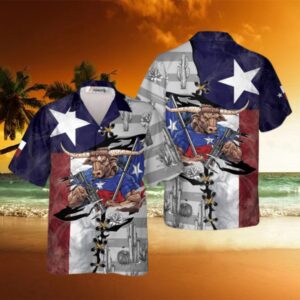 US Flag Longhorn Texas Hawaiian Shirts, Texas…