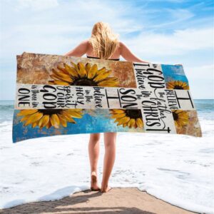 Unique Sunflower White Cross Our God Is Three In One Beach Towel Christian Beach Towel Beach Towel 2 wchla8.jpg