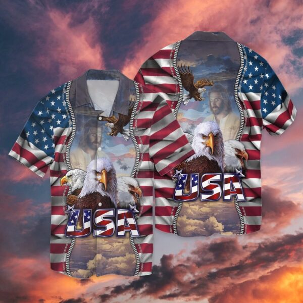 United States Independence Day Eagles God Blessing All 3D Printed Hawaiian Shirt, 4th Of July Hawaiian Shirt, 4th Of July Shirt