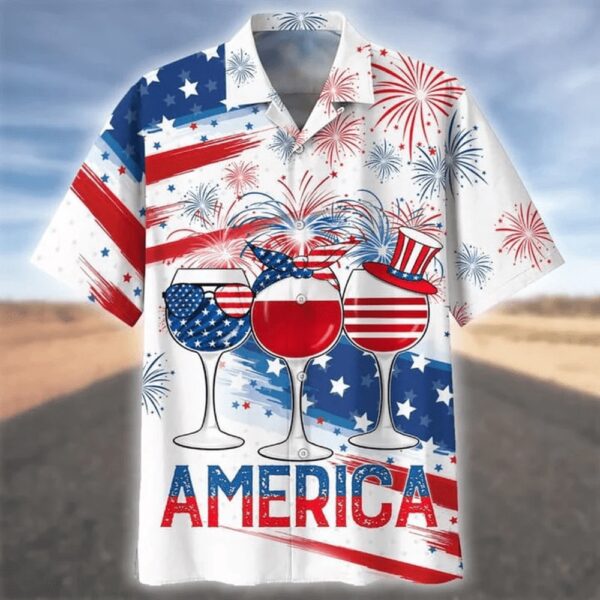 Usa Hawaiian Shirt Glass Drinking Cheer Up Independence Day, 4th Of July Hawaiian Shirt, 4th Of July Shirt