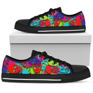Vibrant Skull Pattern Low Top Shoes, Low…