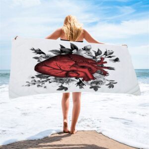 Vintage Floral Heart Beach Towel Gift For Steampunk Or Goth Fans Christian Beach Towel Beach Towel 2 pirh5g.jpg