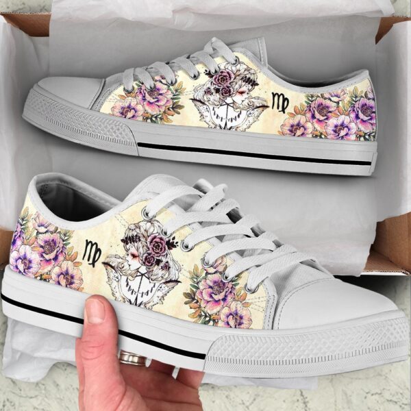 Virgo Zodiac Vintage Flower Low Top Shoes Casual Shoes Gift For Adults, Low Top Designer Shoes, Low Top Sneakers