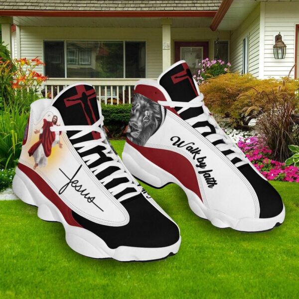 Walk By Faith Jesus And Lion Art Basketball Shoes For Men Women, Christian Basketball Shoes, Basketball Shoes 2024