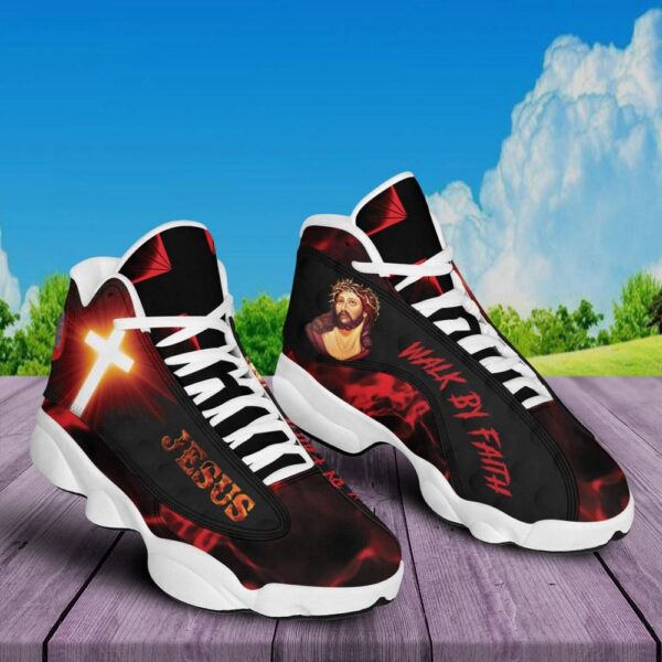 Walk By Faith Jesus Art Basketball Shoes For Men Women, Christian Basketball Shoes, Basketball Shoes 2024