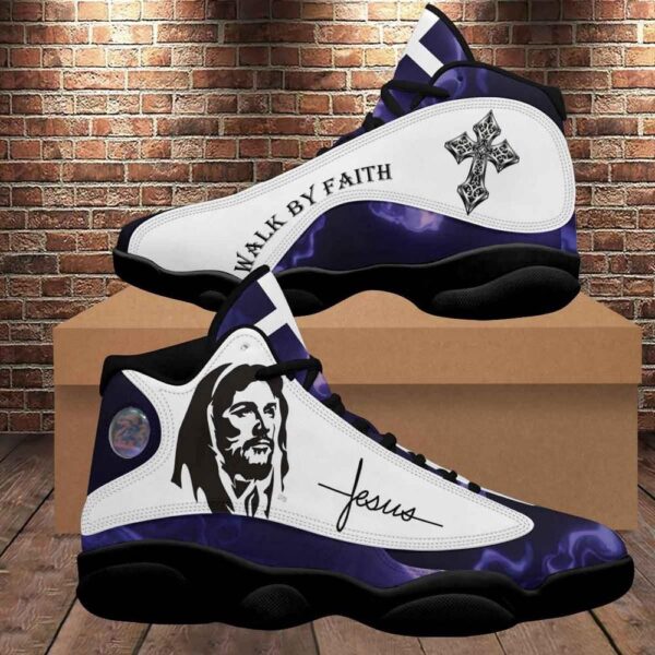 Walk By Faith Jesus Cross Jesus Drawing Basketball Shoes For Men Women, Christian Basketball Shoes, Basketball Shoes 2024