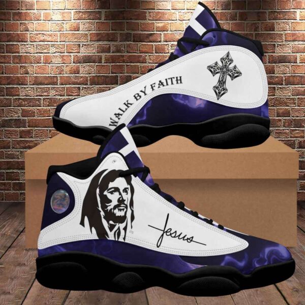 Walk By Faith Jesus Cross Jesus Drawing Basketball Shoes With Thick Soles, Christian Basketball Shoes, Basketball Shoes 2024