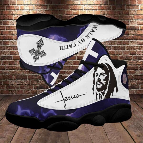 Walk By Faith Jesus Cross Jesus Drawing Basketball Shoes With Thick Soles, Christian Basketball Shoes, Basketball Shoes 2024