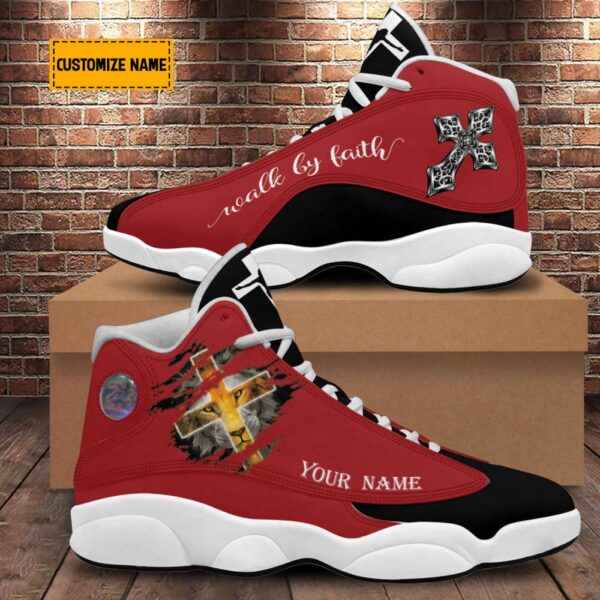 Walk By Faith Lion Of Judah Basketball Shoes With Thick Soles, Red Design, Christian Basketball Shoes, Basketball Shoes 2024