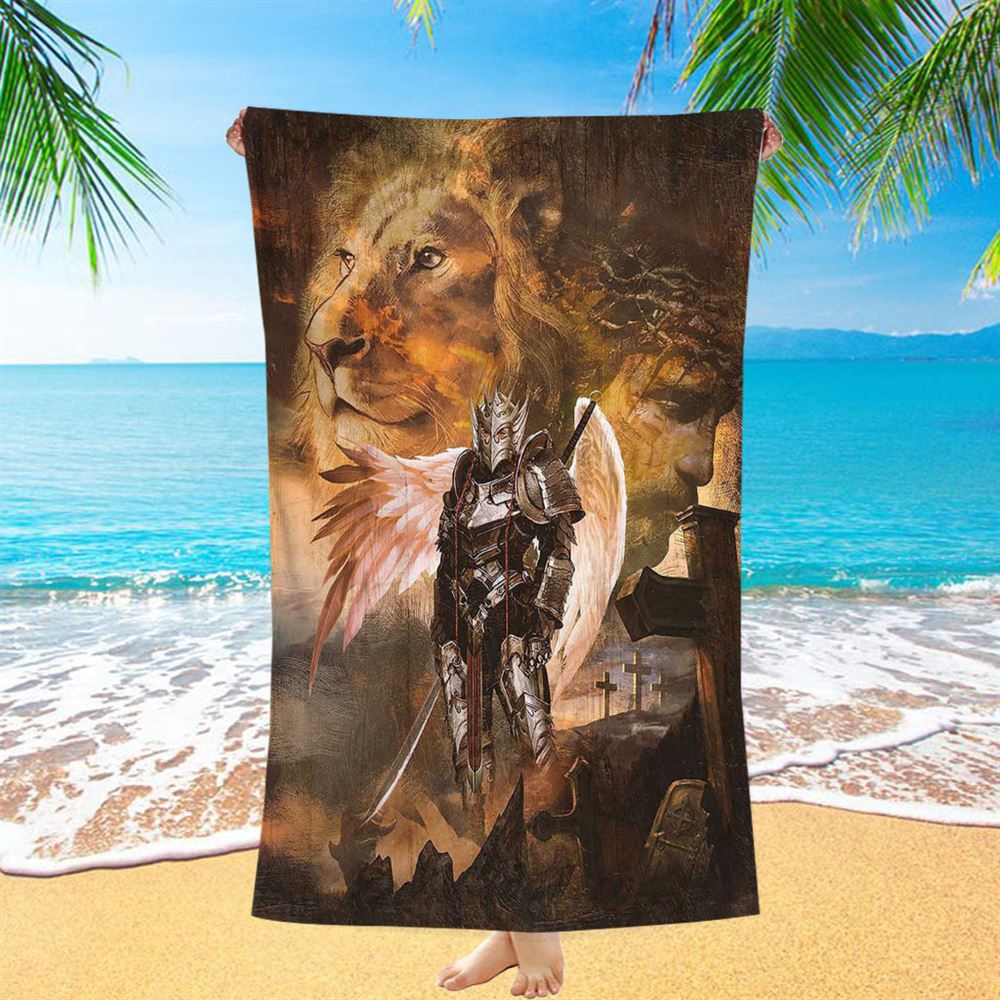 Warrior Jesus Lion Of Judah Cross Beach Towel, Christian Beach Towel, Beach Towel Warrior Jesus Lion Of Judah Cross Beach Towel, Christian Beach Towel, Beach Towel
