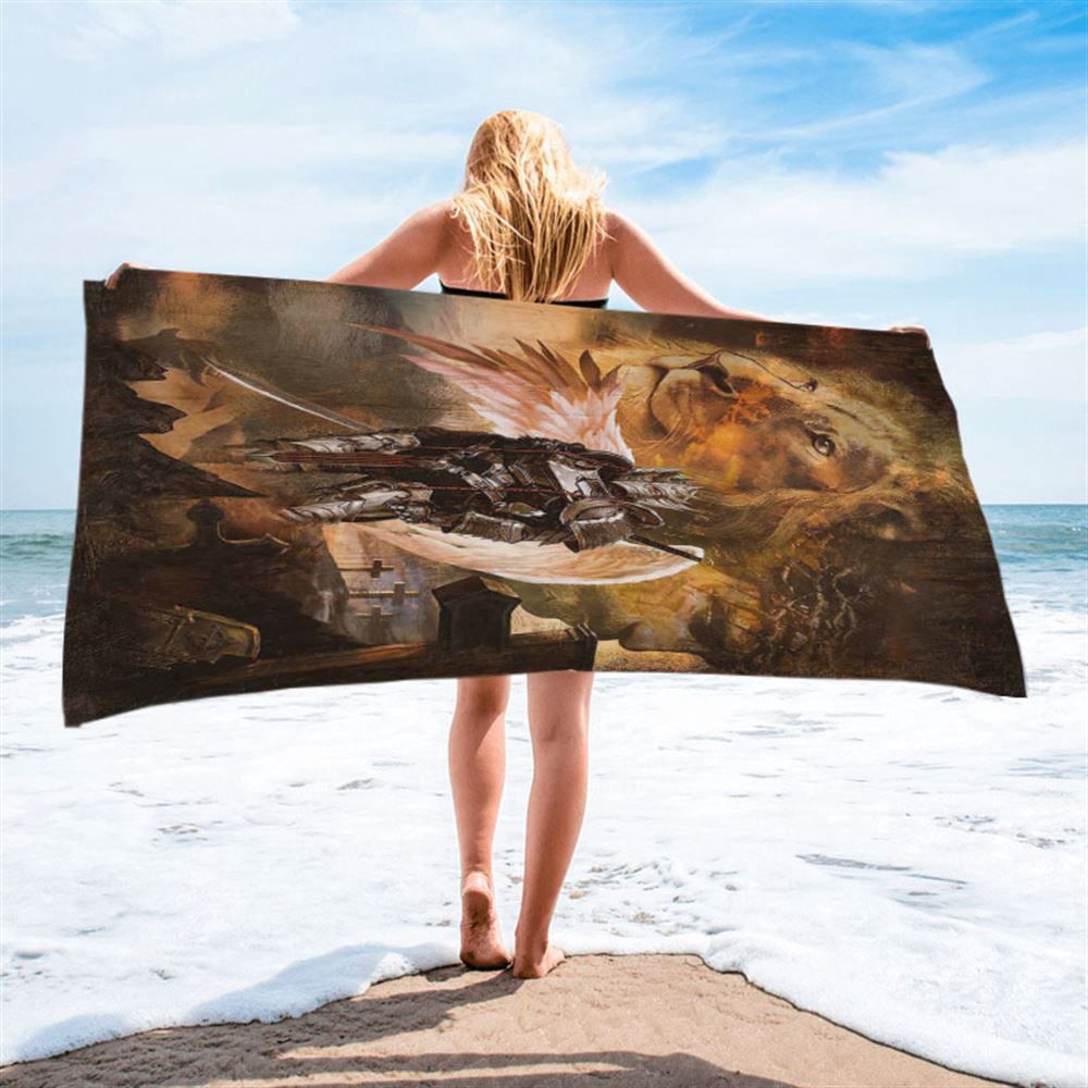 Warrior Jesus Lion Of Judah Cross Beach Towel, Christian Beach Towel, Beach Towel Warrior Jesus Lion Of Judah Cross Beach Towel, Christian Beach Towel, Beach Towel