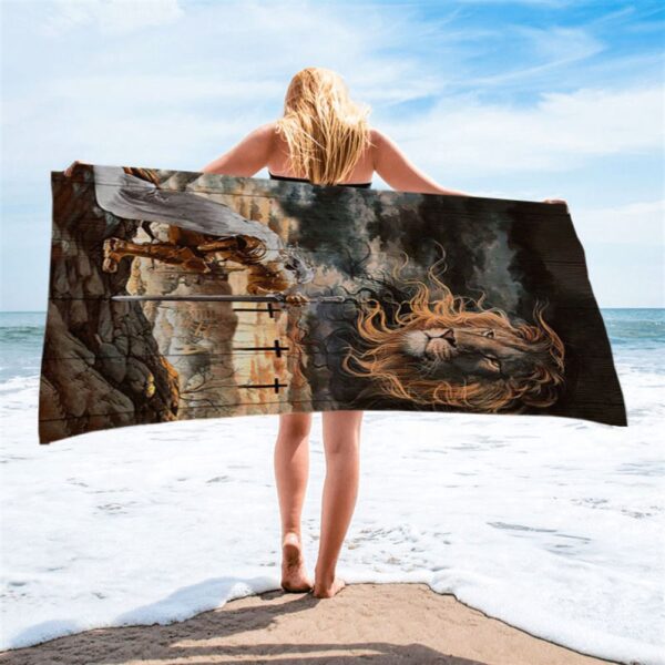 Warrior Women And Lion Of Judah Beach Towel, Christian Beach Towel, Beach Towel