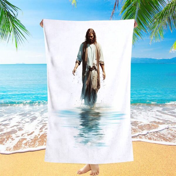 Water Color Jesus Walking On The Water Beach Towel, Christian Beach Towel, Beach Towel