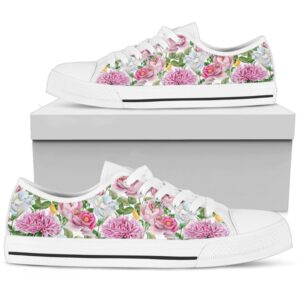 Watercolor Floral Women’s Low Top Shoes, Converse-style…