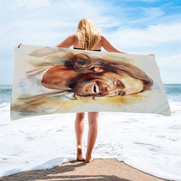 Watercolor Jesus Laughing Beach Towel, Christian Beach Towel, Beach Towel