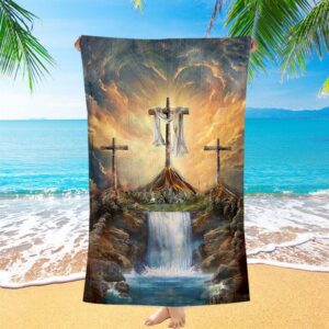 Waterfall Painting Light From Heaven The Three Crosses Beach Towel Christian Beach Towel Beach Towel 1 pxgqz8.jpg