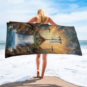 Waterfall Painting Light From Heaven The Three Crosses Beach Towel Christian Beach Towel Beach Towel 2 c6hajh.jpg