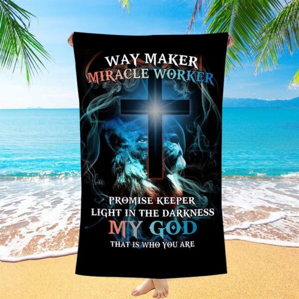 Way Maker Miracle Worker Lion & Cross Beach Towel, Christian Beach Towel, Beach Towel