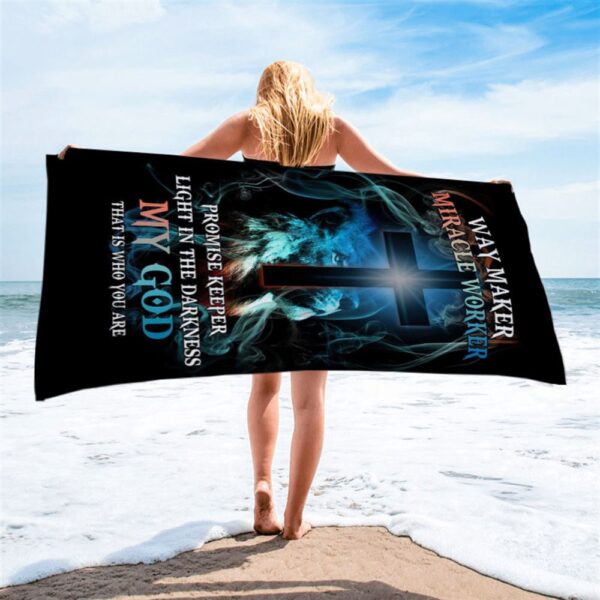 Way Maker Miracle Worker Lion & Cross Beach Towel, Christian Beach Towel, Beach Towel