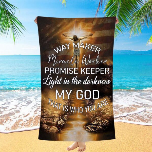 Way Maker Miracle Worker Promise Keeper Beach Towel, Christian Beach Towel, Beach Towel