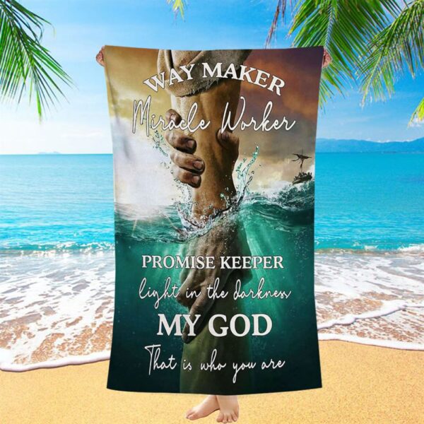 Way Maker Miracle Worker Promise Keeper Hand Of God Beach Towel, Christian Beach Towel, Beach Towel