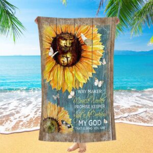 Way Maker Promise Keeper My Savior Sunflower Butterfly Beach Towel Christian Beach Towel Beach Towel 1 vclfur.jpg