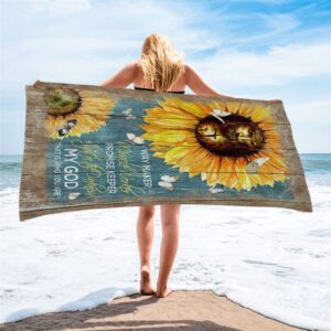 Way Maker Promise Keeper My Savior Sunflower Butterfly Beach Towel Christian Beach Towel Beach Towel 2 xkzzex.jpg