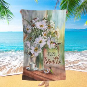 White Flower Hummingbird, Just Breathe Beach Towel,…