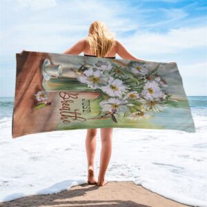 White Flower Hummingbird Just Breathe Beach Towel Christian Beach Towel Beach Towel 2 nuubso.jpg