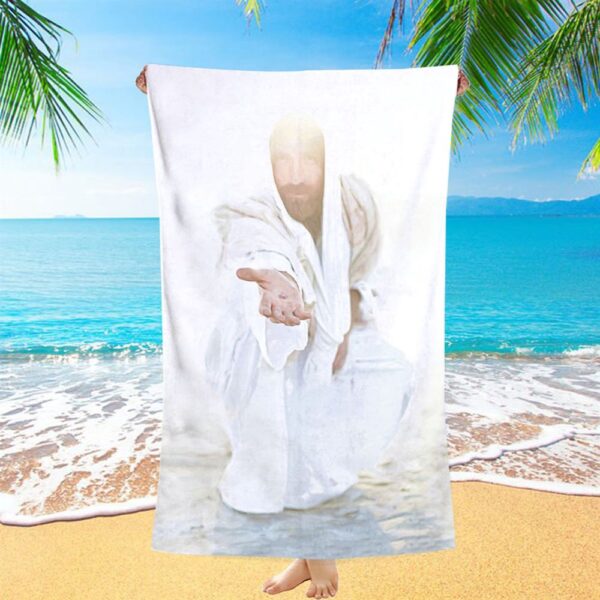 White Jesus Picture, Christian Beach Towel, Beach Towel