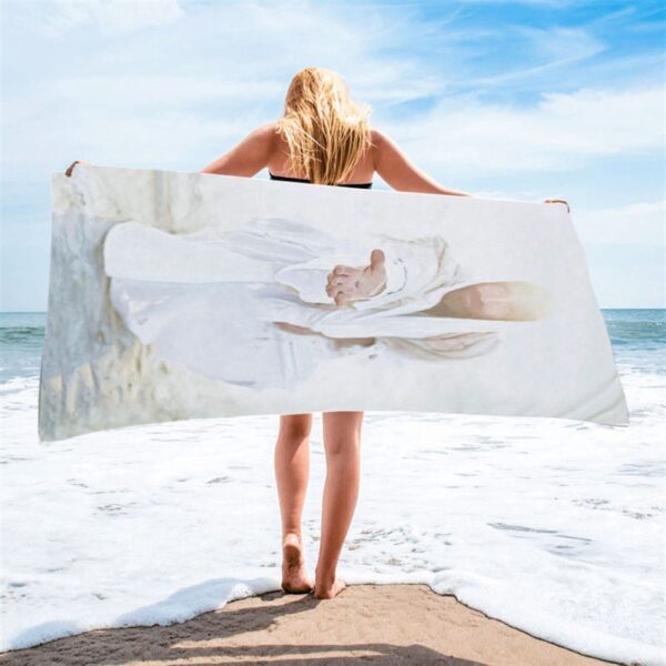 White Jesus Picture, Christian Beach Towel, Beach Towel