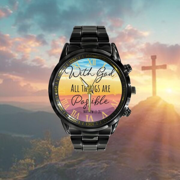 With God All Things Are Possible Matthew 1926 Watch, Christian Watch, Religious Watches, Jesus Watch
