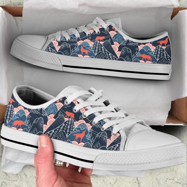 Wolf Oriental Mountains Fabric Pattern Low Top Shoes, Low Top Designer Shoes, Low Top Sneakers