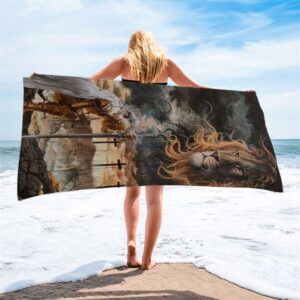 Women Warrior Kneel Before Lion Of Judah Beach Towel Christian Beach Towel Beach Towel 2 rjumdr.jpg