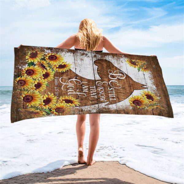 Wooden Horse Sunflower Be Still And Know That I Am God Beach Towel, Christian Beach Towel, Beach Towel
