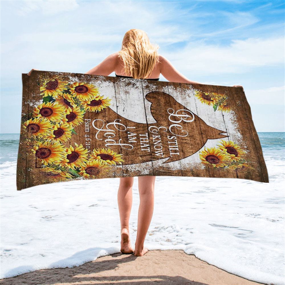 Wooden Horse Sunflower Be Still And Know That I Am God Beach Towel, Christian Beach Towel, Beach Towel