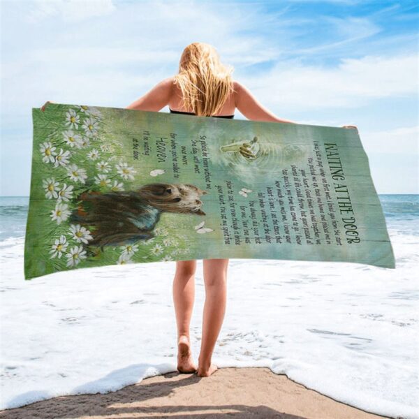 Yorkshire Terrier Dog Waiting At The Door Beach Towel, Christian Beach Towel, Beach Towel