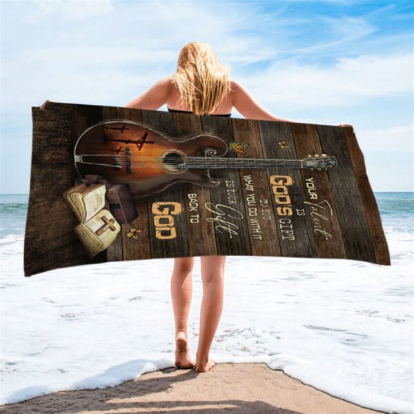 Your Talent Is God’s Gift To You Guitar Bible Butterfly Beach Towel, Christian Beach Towel, Beach Towel