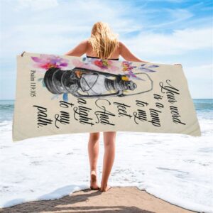 Your Word Is A Lamp To My Feet Psalm 119105 Bible Verse Beach Towel Art Christian Beach Towel Beach Towel 2 mrq4b5.jpg