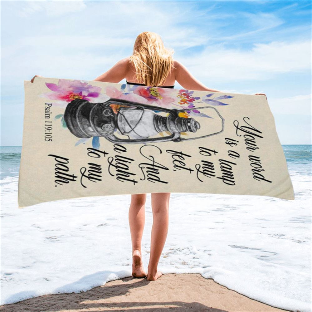 Your Word Is A Lamp To My Feet Psalm 119105 Bible Verse Beach Towel Art, Christian Beach Towel, Beach Towel