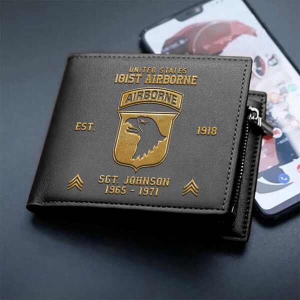 101st Airborne Division Men Wallet Custom Name Rank And Year Military Soldiers, Veteran Wallet