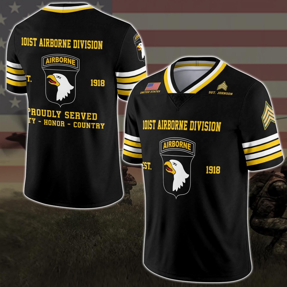 101st Airborne Division Vneck Football Jersey Custom Your Name And Rank, Military Shirts , US Veteran Gifts, Military Jersey