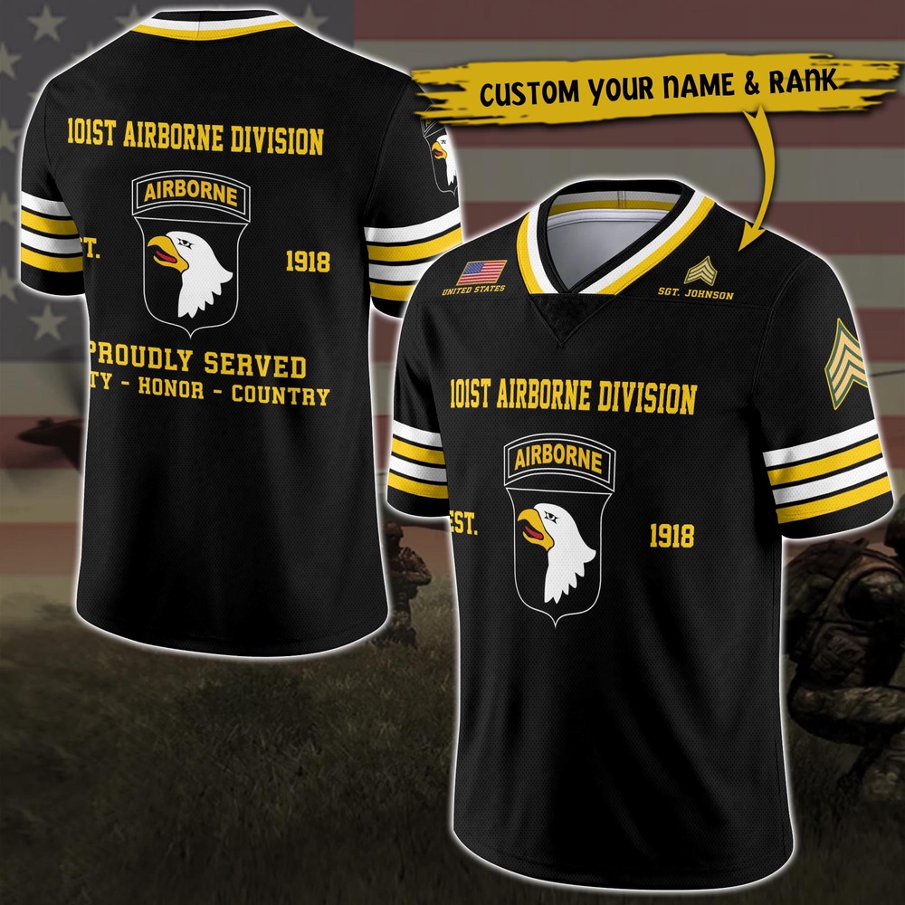 101st Airborne Division Vneck Football Jersey Custom Your Name And Rank, Military Shirts , US Veteran Gifts, Military Jersey