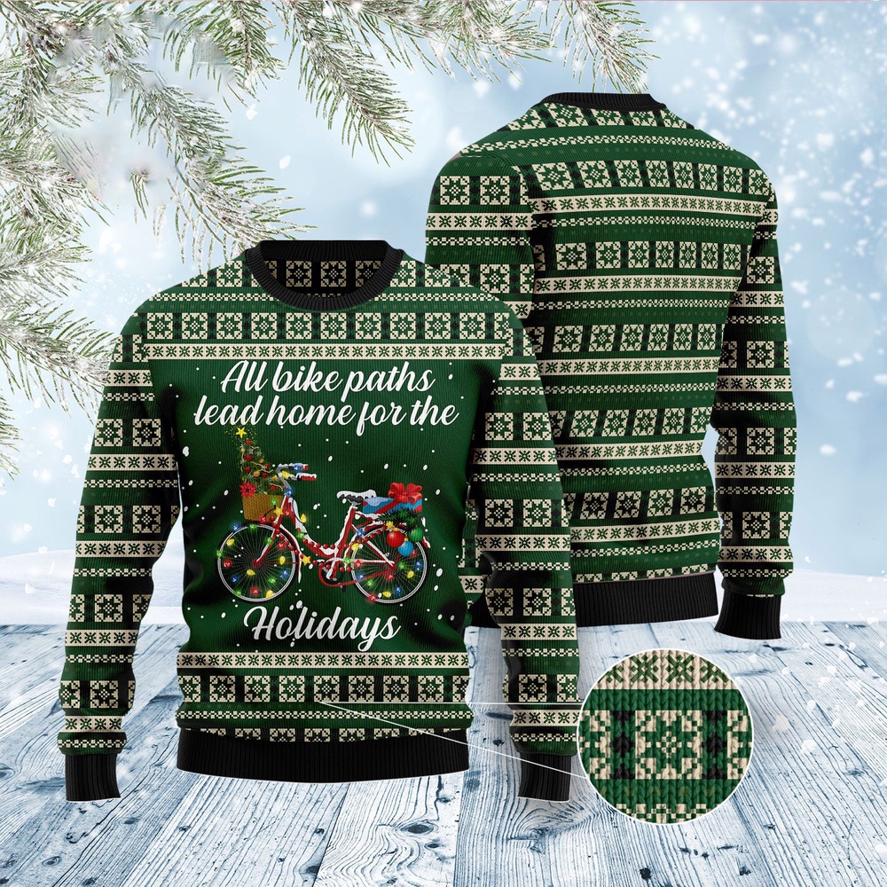 All Bike Paths Lead Home For The Holiday Ugly Christmas Sweater, Christmas Sweater, Ugly Sweater, Funny Xmas Sweaters