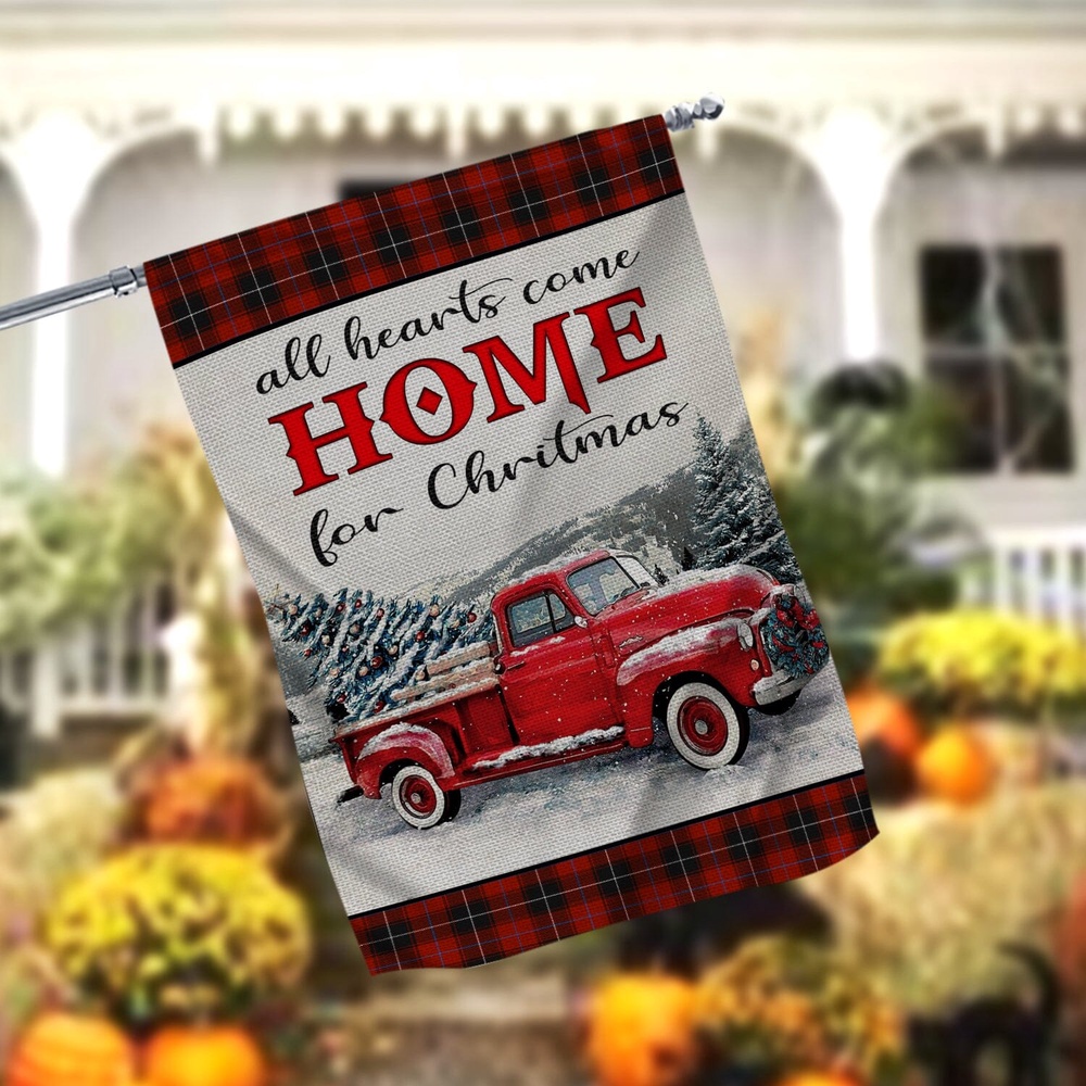 All Hearts Come Home For ChristmasXmas, Garden Flags, Outdoor Xmas Flags, Christmas Flag Outdoor