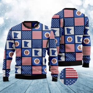 Amazing Minnesota American Flag Ugly Christmas Sweater,…
