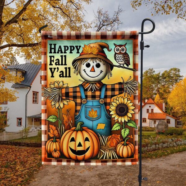 Autumn Scarecrow Happy Fall Y’all Flag, Halloween Flag, Halloween Garden Flags, Halloween House Flags